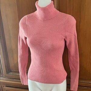 Women's Pink Ribbed Turtleneck Sweater